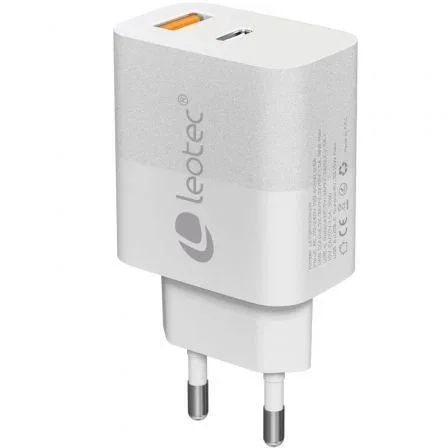 Leotec Cargador de Pared GaN 30W con USB-C PD y USB-A Blanco LECSPH30W2W